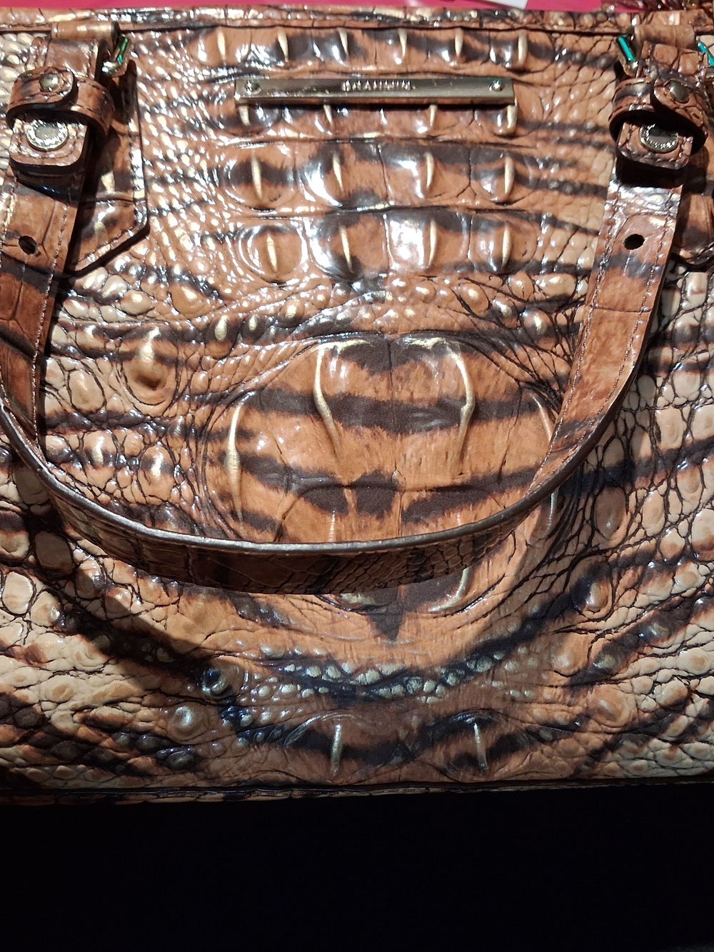 Brahmin Brown Croc-Embossed Leather Tote with Dark Accents